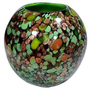 Green Aventurine Gold  Murano  Cristellaria Ann Primrose Art Glass Style Vase